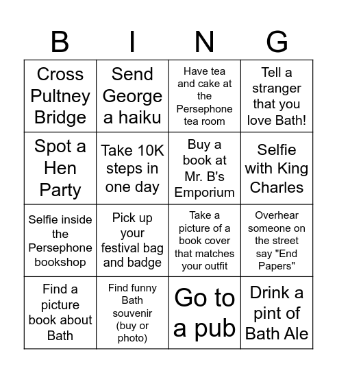 Fabbie Bath Bingo! Bingo Card
