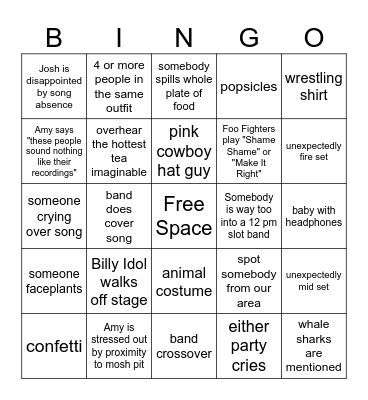 Shaky Knees 2024: Sunday Bingo Card