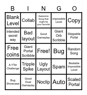 Recent Tab Bingo (Geometry Dash) Bingo Card