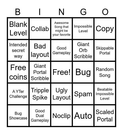 Recent Tab Bingo (Geometry Dash) Bingo Card