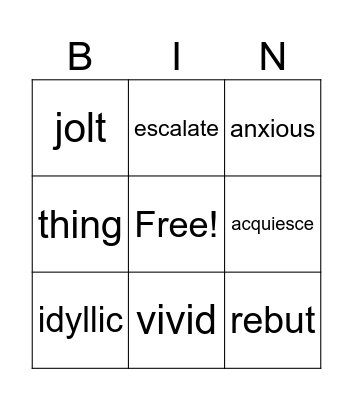 Vocabulary April15 -21 Bingo Card