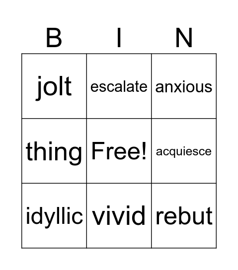 Vocabulary April15 -21 Bingo Card