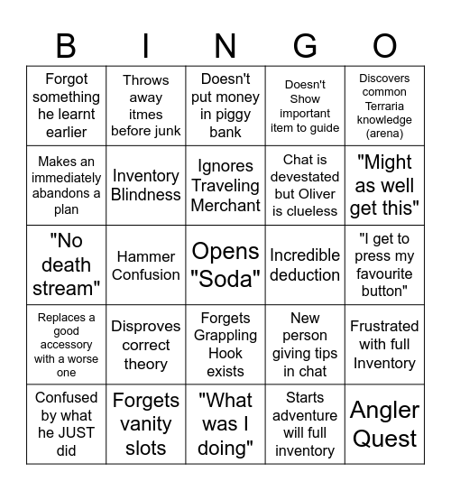 About Oliver Terraria Bingo Card