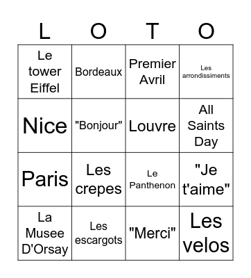 Le club francais LOTO Bingo Card