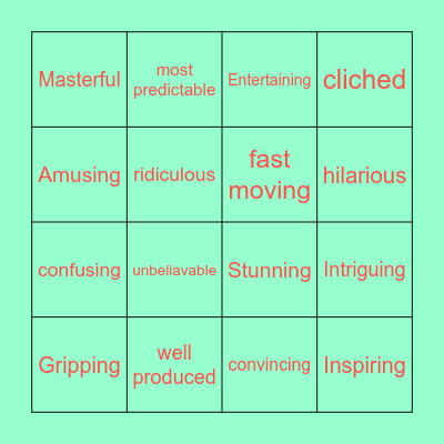 Adjectives to use in a review Bingo Card