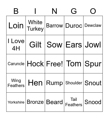 Swine and Poultry Bingo Card