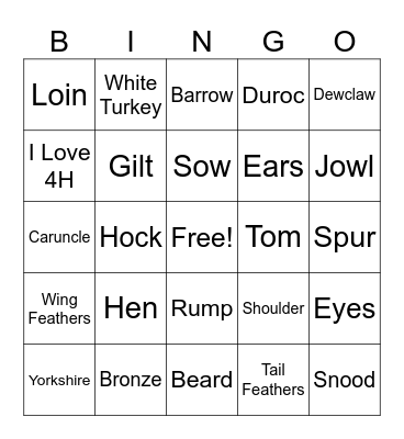 Swine and Poultry Bingo Card