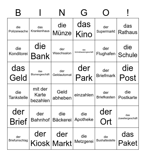 German 2 in der Stadt Bingo Card