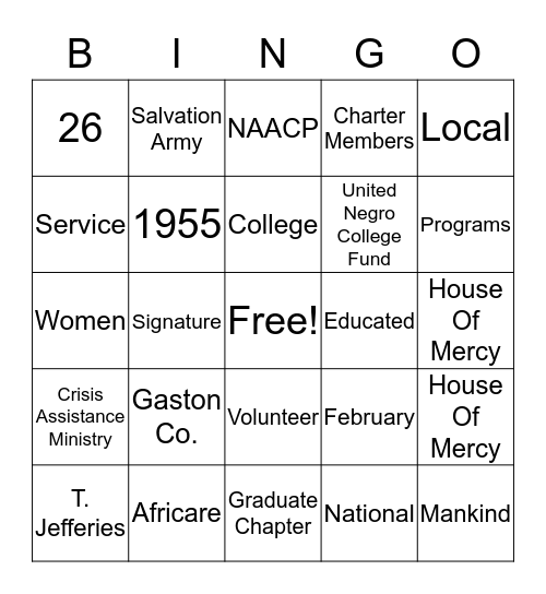 Local Chapter History Bingo Card