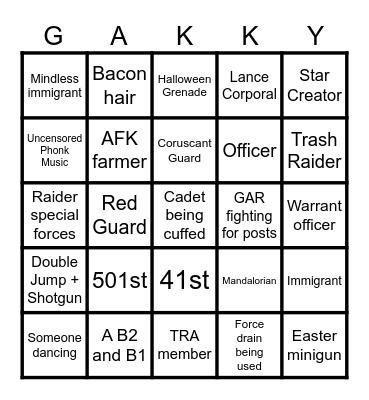 GAR BINGO Card