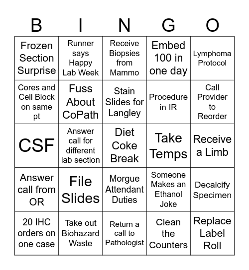 Anatomic Pathology Bingo Card