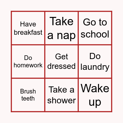 Daily Routine Bingo Card