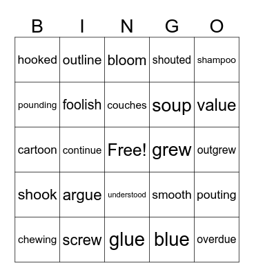 ou, oo, ue, ew Bingo Card