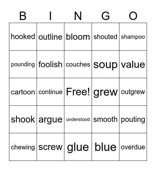 ou, oo, ue, ew Bingo Card