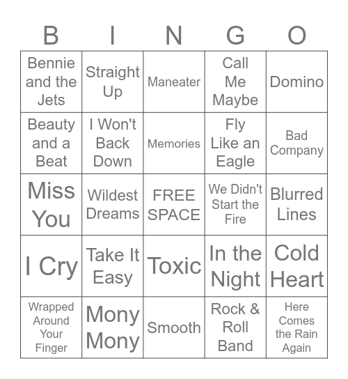 Music Bingo #30 Bingo Card