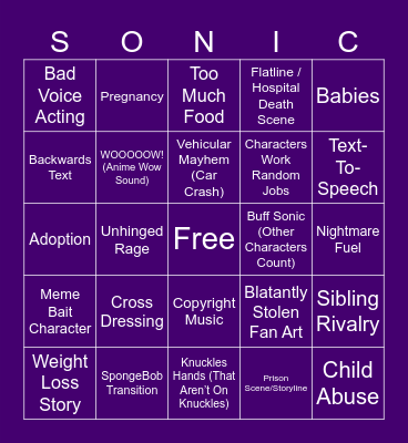 Sonic Finger Family Bingo Card