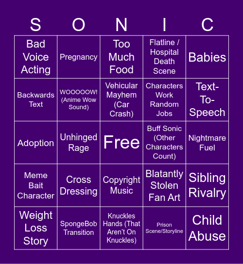 Sonic Finger Family Bingo Card