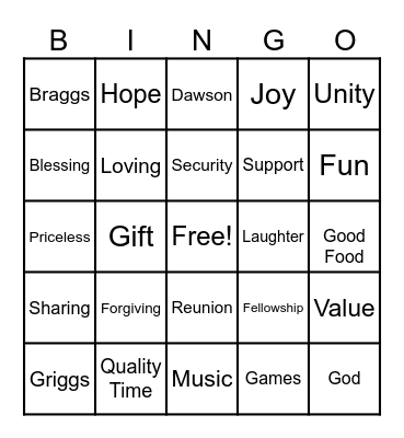 Griggs-Braggs-Dawson-Praylor Bingo Card