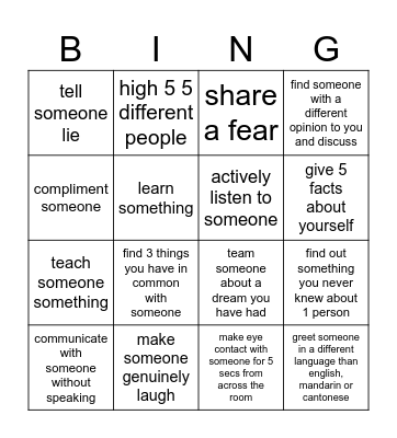 Social Bingo Card