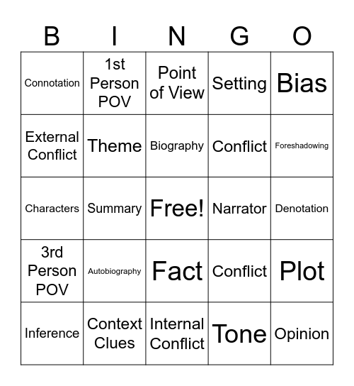 ELA Review Bingo Card