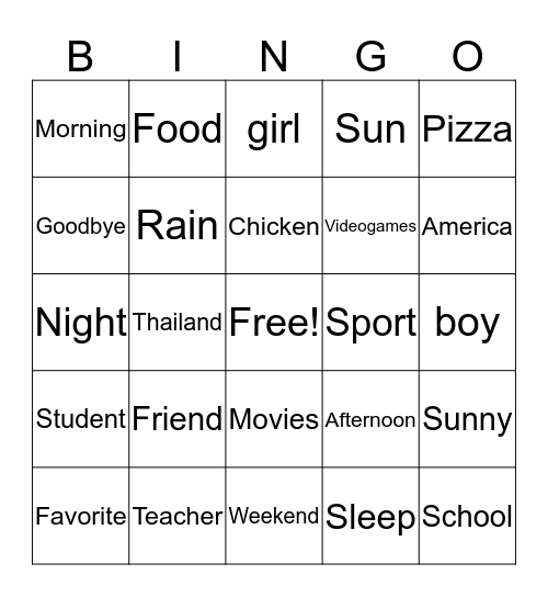 Vocab Bingo Card