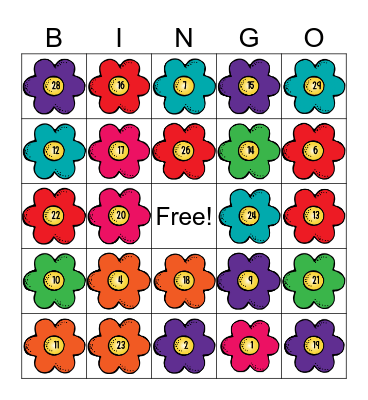 Number Flowers 0-30 Bingo Card