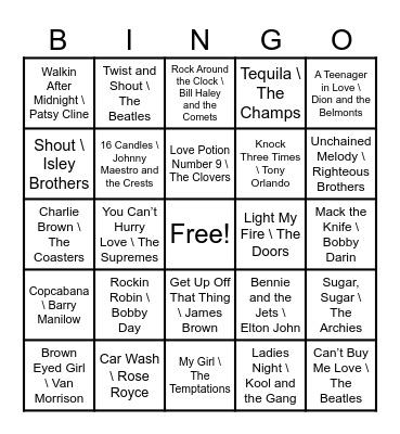 The 50's 60's and 70's Bingo Card