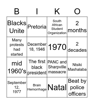 BIKO BINGO Card