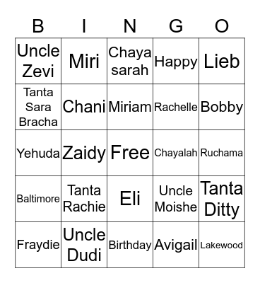 Zaidy's Bingo Game Bingo Card