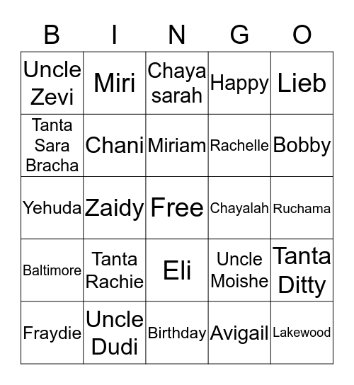 Zaidy's Bingo Game Bingo Card