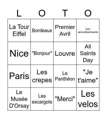 Le club francais LOTO Bingo Card