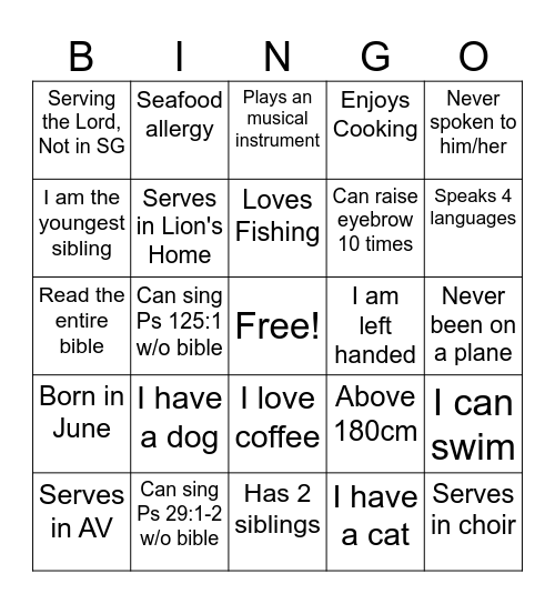 Ice Breaker Bingo Card