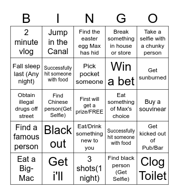 European Trip Bingo: Max Majeski Bingo Card