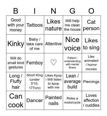 Are You Peony's Type? (Masc) Bingo Card