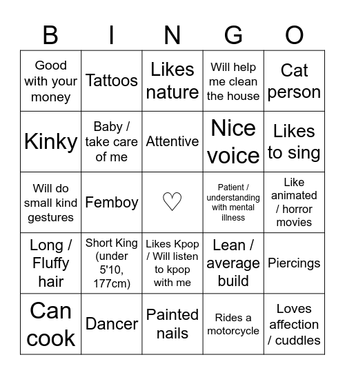 Are You Peony's Type? (Masc) Bingo Card