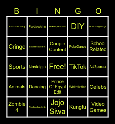 Youtube Shorts Bingo Card