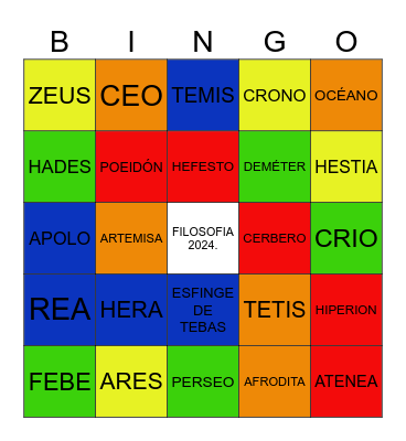 MITOLOGIA GRIEGA 4 Bingo Card