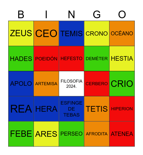 MITOLOGIA GRIEGA 4 Bingo Card