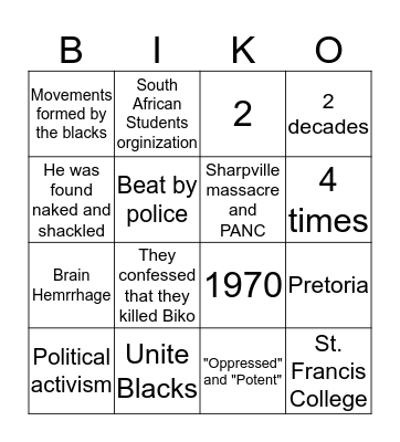BIKO BINGO Card