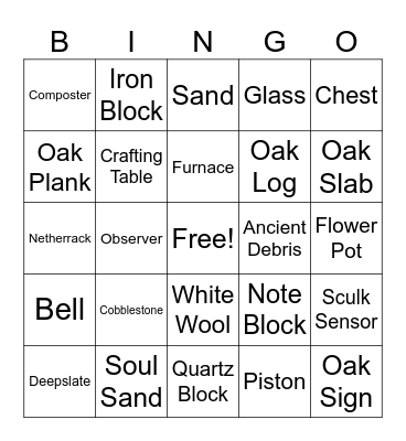 Minecraft Block Bingo Card