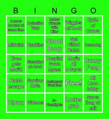 Evee's DBD Bingo Card