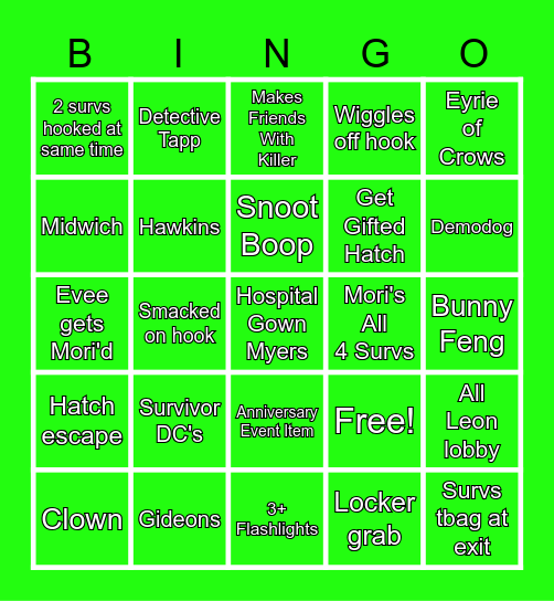 Evee's DBD Bingo Card