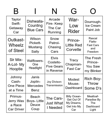 Radio Bingo Auto Zone Bingo Card