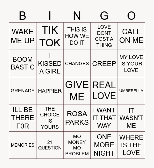 MC Sylk Perry Shuffle Bingo Card