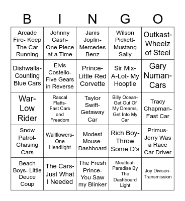 Radio Bingo Auto Zone Bingo Card