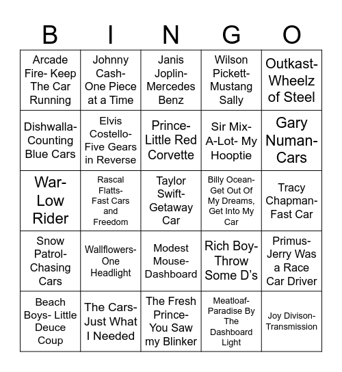 Radio Bingo Auto Zone Bingo Card