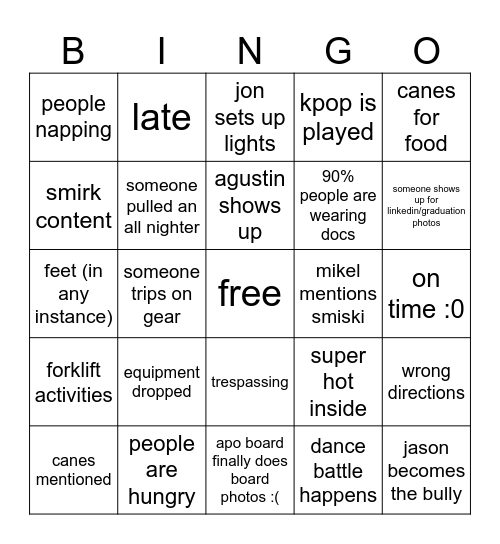 studio bingo Card