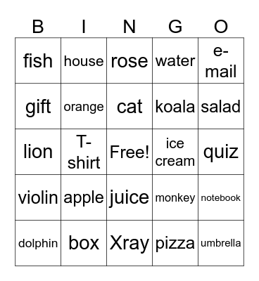 Warm-up Bingo Card