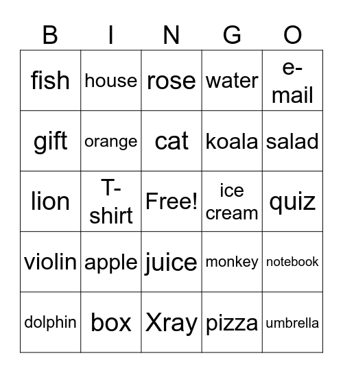 Warm-up Bingo Card