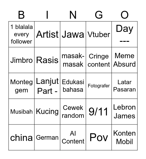 part 2 Bingo Card